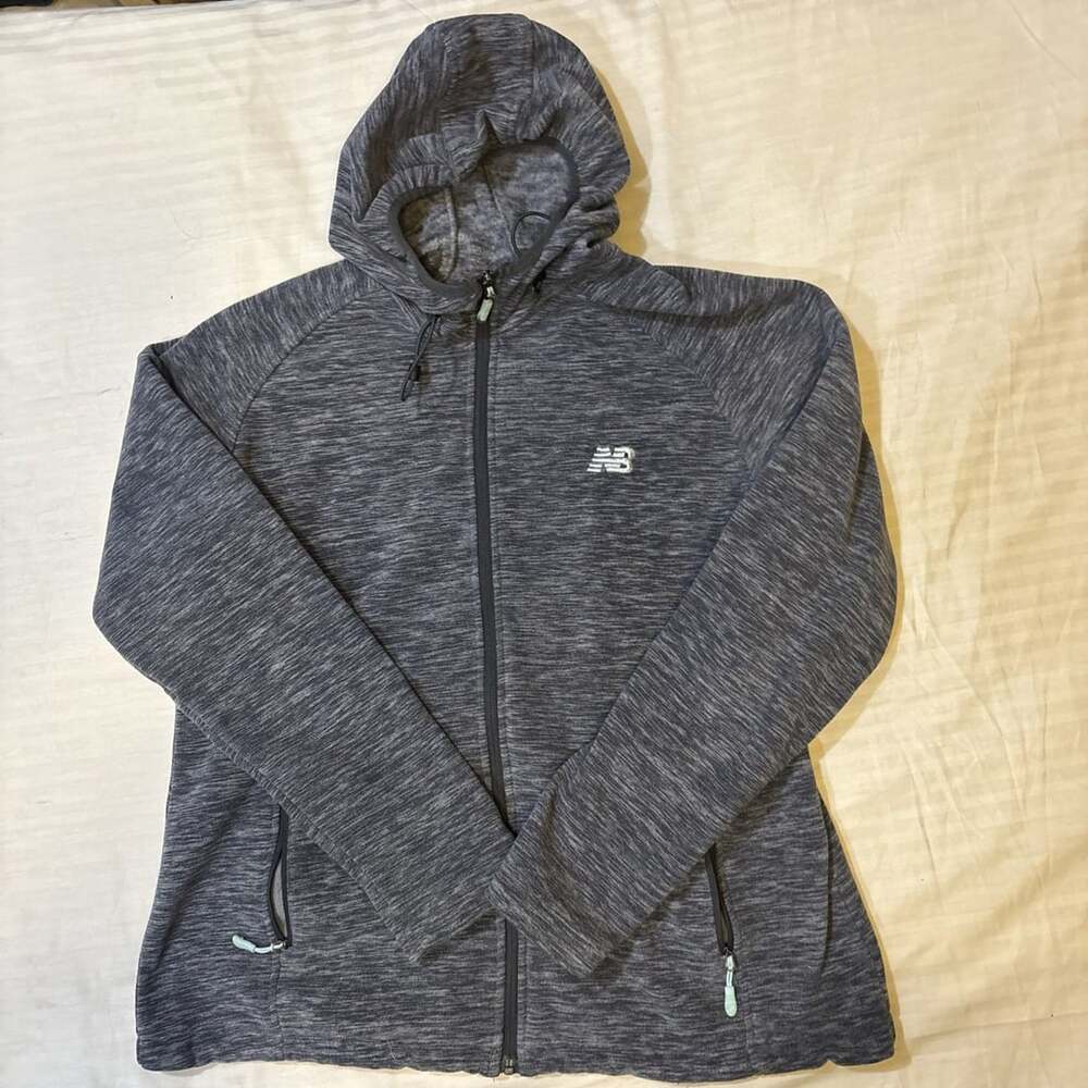 New Balance Hooded Jacket Women Medium Gray Insulated Full Zip Fleece Hoodie